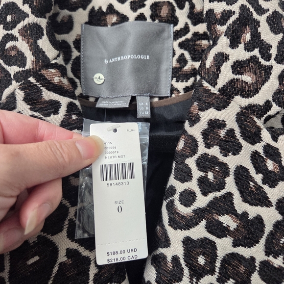 Anthropologie Leopard Print Contemporary Pea Coat Blazer Career Date Night 0 NWT - Picture 7 of 12
